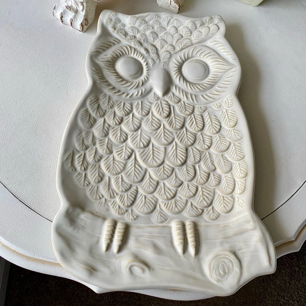 Pottery Barn Owl Platter Large Cream‎ White Tan